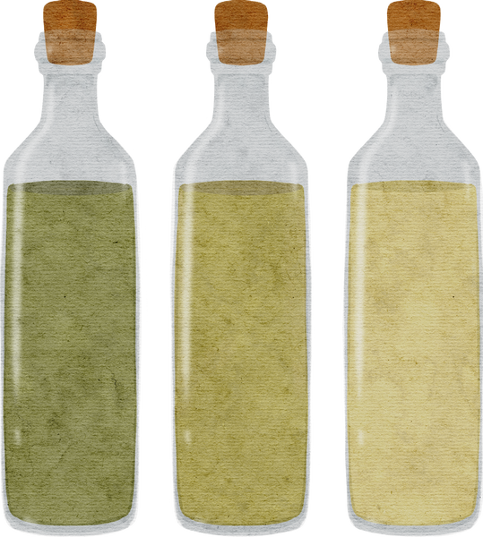 Olive oil bottles hand drawn watercolor